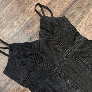 Pretty Little Thing Black Lace Mesh Stripe Midi Dress